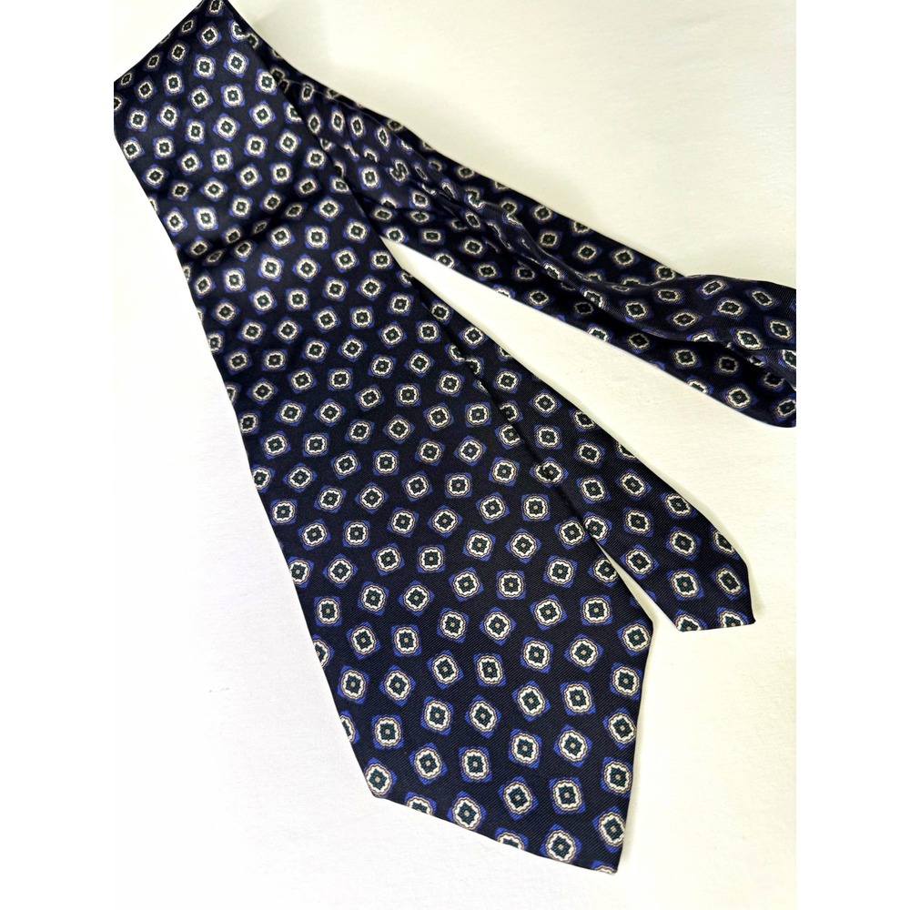 Barrington Men's Geometric Woven 100% Silk Tie Navy Blue White